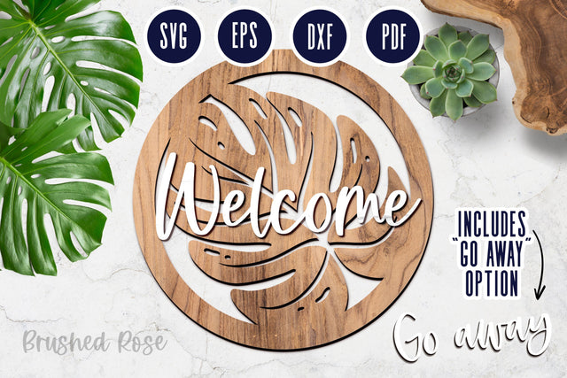 Tropical Leaf laser SVG circle welcome sign | Laser cut file SVG Brushed Rose 