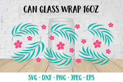Tropical leaves beer can glass wrap template SVG SVG LaBelezoka 