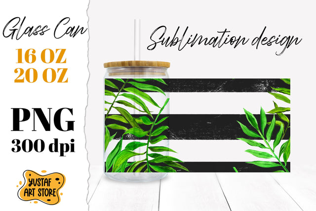 Tropical leaves Glass Can Sublimation PNG Sublimation Yustaf Art Store 