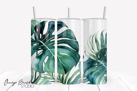 Tropical Leaves Skinny Tumbler PNG Summer Tumbler Wrap SVG OrangeBrushStudio 
