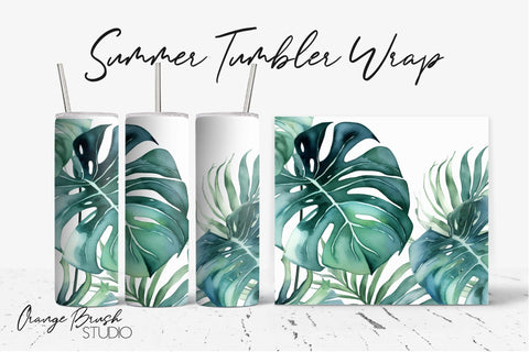 Tropical Leaves Skinny Tumbler PNG Summer Tumbler Wrap SVG OrangeBrushStudio 