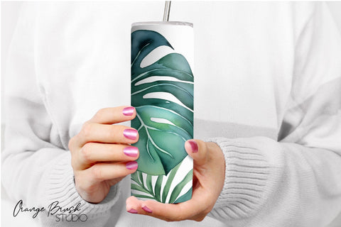 Tropical Leaves Skinny Tumbler PNG Summer Tumbler Wrap SVG OrangeBrushStudio 