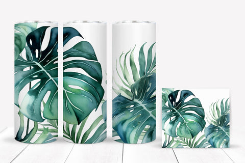 Tropical Leaves Skinny Tumbler PNG Summer Tumbler Wrap SVG OrangeBrushStudio 