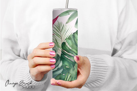 Tropical Leaves Sublimation, Summer Tumbler Wrap Sublimation OrangeBrushStudio 
