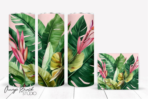 Tropical Leaves Sublimation, Summer Tumbler Wrap Sublimation OrangeBrushStudio 
