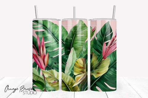 Tropical Leaves Sublimation, Summer Tumbler Wrap Sublimation OrangeBrushStudio 