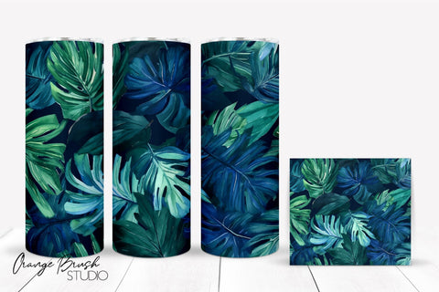Tropical Leaves Summer Tumbler Wrap PNG Sublimation Sublimation OrangeBrushStudio 