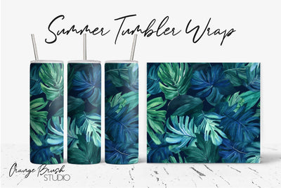 Tropical Leaves Summer Tumbler Wrap PNG Sublimation Sublimation OrangeBrushStudio 