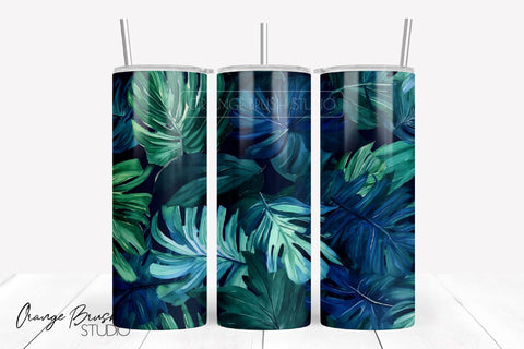 Tropical Leaves Summer Tumbler Wrap PNG Sublimation Sublimation OrangeBrushStudio 