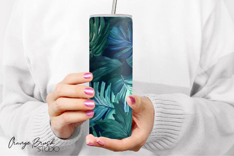 Tropical Leaves Summer Tumbler Wrap PNG Sublimation Sublimation OrangeBrushStudio 