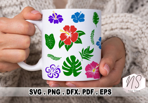 Tropical Leaves SVG Bundle, Hibiscus Flowers SVG Bundle, Monstera Leaf SVG, Banana Leaf SVG, Palm Leaf SVG SVG NS Arts Shop 