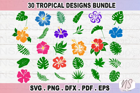 Tropical Leaves SVG Bundle, Hibiscus Flowers SVG Bundle, Monstera Leaf SVG, Banana Leaf SVG, Palm Leaf SVG SVG NS Arts Shop 