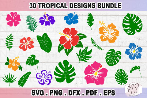 Tropical Leaves SVG Bundle, Hibiscus Flowers SVG Bundle, Monstera Leaf SVG, Banana Leaf SVG, Palm Leaf SVG SVG NS Arts Shop 