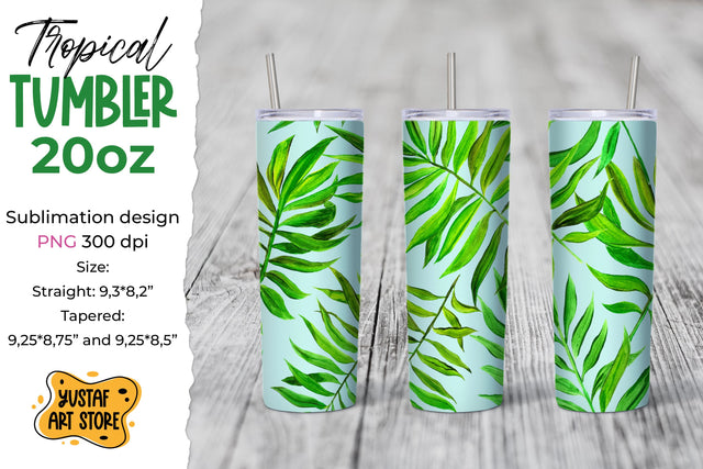 Tropical leaves Tumbler sublimation template. Summer tumbler Sublimation Yustaf Art Store 