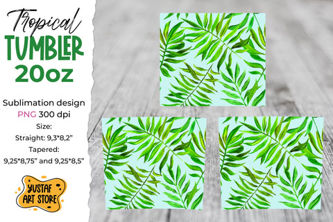 Tropical leaves Tumbler sublimation template. Summer tumbler Sublimation Yustaf Art Store 