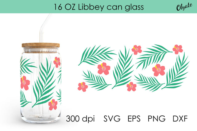 Tropical Libbey Can Glass. 16 OZ Can Glass. Tropical SVG SVG Olga Terlyanskaya 