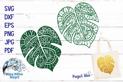 Tropical Monstera Leaf Mandala Zentangle SVG SVG Wispy Willow Designs 