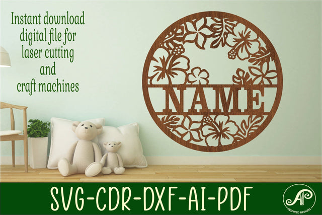 Tropical name sign svg laser cut template SVG APInspireddesigns 