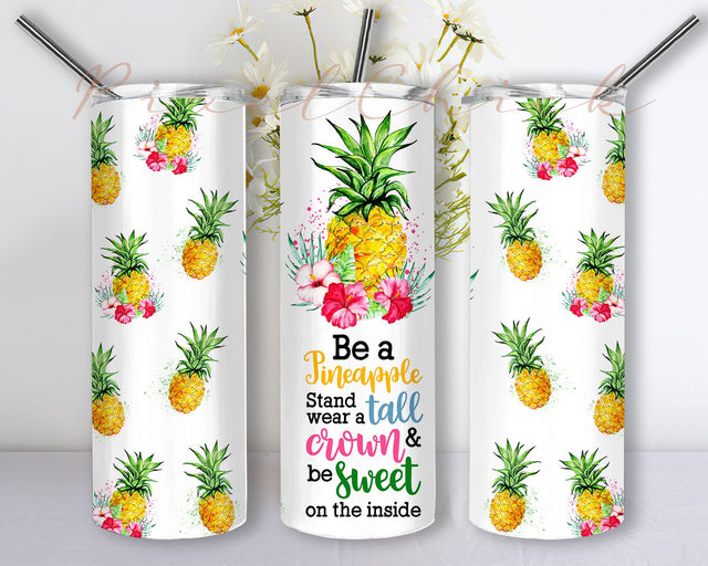 Tropical Pineapple Tumbler Designs Wrap, 20 oz Skinny Tumbler Template PNG, Pineapples Sublimation Designs Sublimation PixelChick 