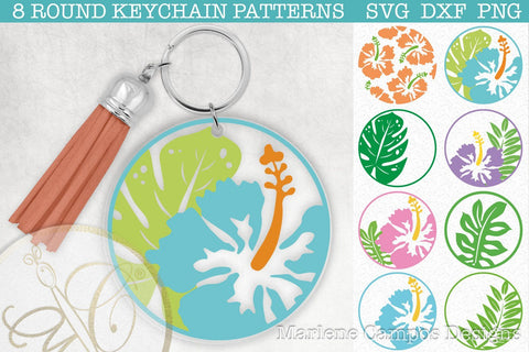 Tropical Round Keychain Pattern SVG Bundle /SVG, DXF, PNG SVG Marlene Campos 