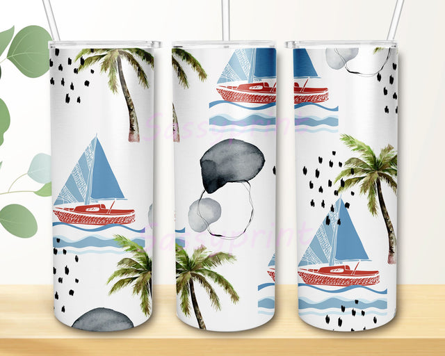 Tropical Sailboat Sublimation Tumbler Wrap 20oz Skinny Tumbler Sublimation Designs Sublimation sassyprint 