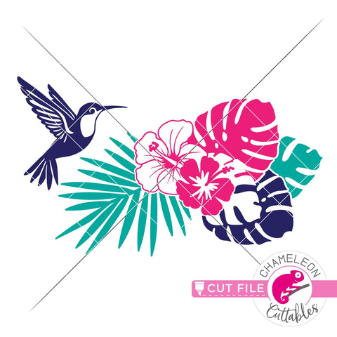 Tropical Scene with hummingbird and flowers svg png dxf SVG Chameleon Cuttables 