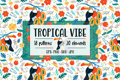Tropical seamless pattern bundle| Scrapbooking bundle| Summer Seamless Patterns Digital Pattern Createya Design 