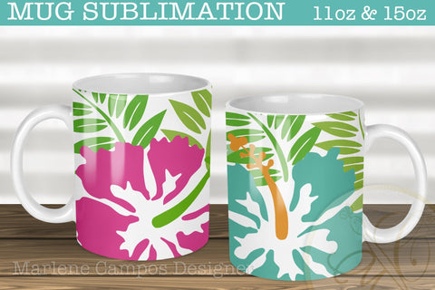 Tropical Sublimation Designs for Mugs / Pink and Turquoise Summer Flowers Sublimation Marlene Campos 