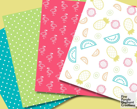 Tropical Summer Digital Paper | Pool Party Scrapbook Digital Pattern Fine Purple Elephant Creations 