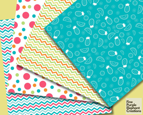 Tropical Summer Digital Paper | Pool Party Scrapbook Digital Pattern Fine Purple Elephant Creations 