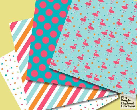Tropical Summer Digital Paper | Pool Party Scrapbook Digital Pattern Fine Purple Elephant Creations 