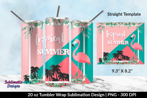 Tropical Summer Flamingo 20oz Skinny Tumbler Wrap Sublimation Design Sublimation Sublimatiz Designs 