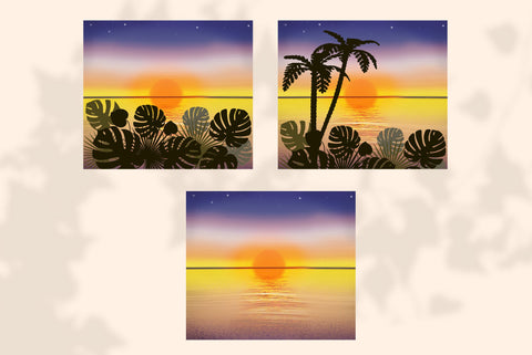 Tropical Sunset Sublimation Tumbler. Monstera Leaves Wrap Sublimation Kseniia designer 