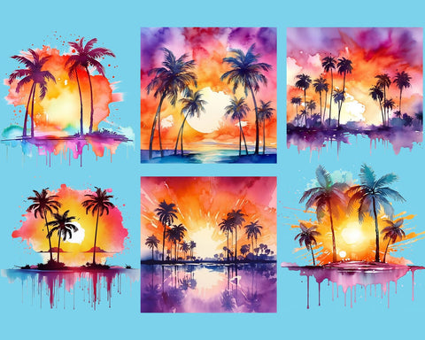 Tropical Sunset Summer Watercolor Sublimation JPG PNG Sublimation nikola 