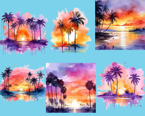Tropical Sunset Summer Watercolor Sublimation JPG PNG Sublimation nikola 