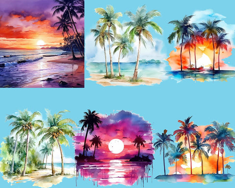 Tropical Sunset Summer Watercolor Sublimation JPG PNG Sublimation nikola 