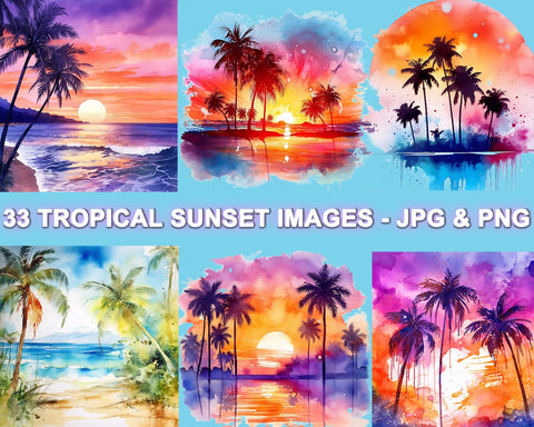 Tropical Sunset Summer Watercolor Sublimation JPG PNG Sublimation nikola 