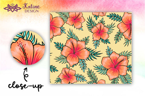 Tropical Tumbler, Orange Hibiscus Flowers, Hawaii tumbler, Floral tumbler, Summer Tumbler Wrap for 20 oz Skinny Sublimation Wrap Design. Straight and Tapered Sublimation Wrap Design. PNG file Sublimation KatineDesign 