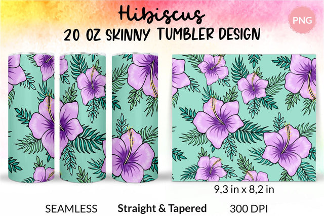 Tropical Tumbler, Purple Hibiscus Flowers, Hawaii tumbler, Floral tumbler, Summer Tumbler Wrap for 20 oz Skinny Sublimation Wrap Design. Straight and Tapered Sublimation Wrap Design. PNG file Sublimation KatineDesign 