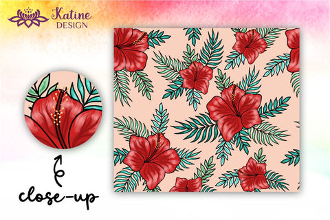 Tropical Tumbler, Red Hibiscus Flowers, Hawaii tumbler, Floral tumbler, Summer Tumbler Wrap for 20 oz Skinny Sublimation Wrap Design. Straight and Tapered Sublimation Wrap Design. PNG file Sublimation KatineDesign 
