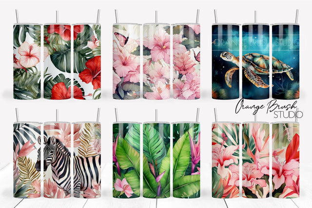 Tropical Tumbler Wrap Bundle 6 PNG Summer Sublumation Design Sublimation OrangeBrushStudio 