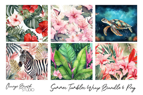 Tropical Tumbler Wrap Bundle 6 PNG Summer Sublumation Design Sublimation OrangeBrushStudio 