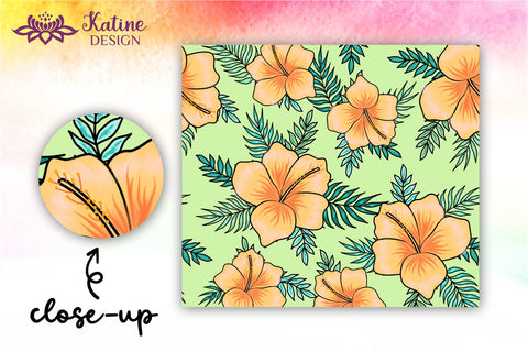 Tropical Tumbler, Yellow Hibiscus Flowers, Hawaii tumbler, Floral tumbler, Summer Tumbler Wrap for 20 oz Skinny Sublimation Wrap Design. Straight and Tapered Sublimation Wrap Design. PNG file Sublimation KatineDesign 