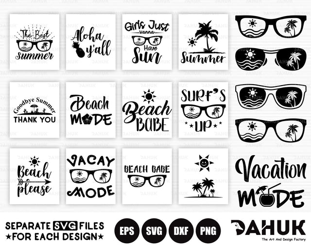 Tropical Vacation svg bundle, Sunglasses svg, Vacay Mode, Beach Babe, Girls Just Wanna Have Sun, Beach please, cricut design space SVG dahukdesign 