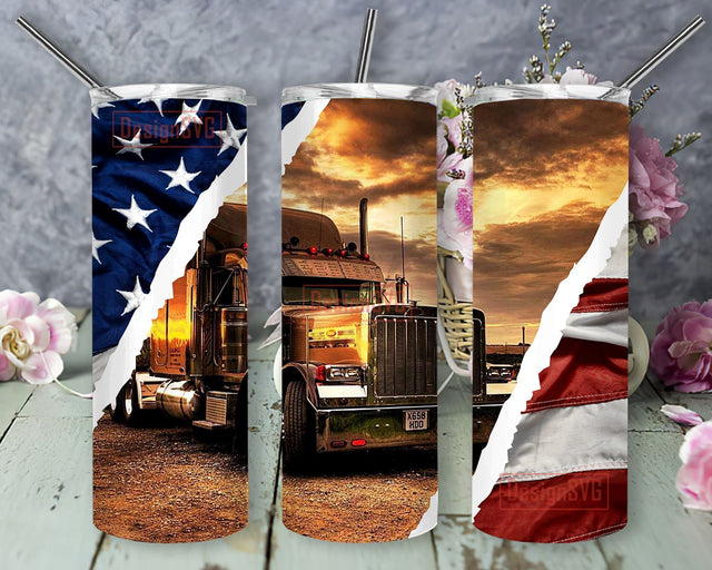 Truck American Flag Tumbler, 20oz Skinny Tumbler Sublimation Designs Tumbler for Straight and Tapered PNG File Digital Download, Sublimation Design Tumbler Sublimation DesignSVG 