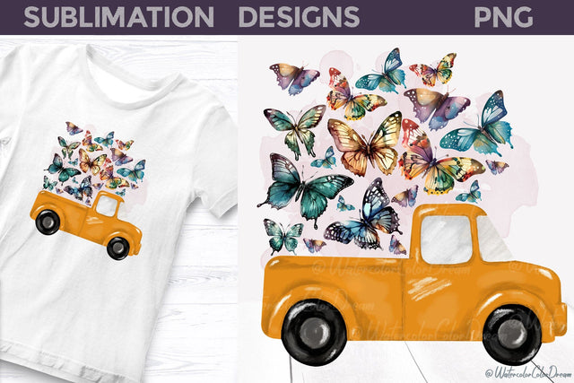 Truck Butterfly Sublimation I Summer Truck Sublimation Sublimation WatercolorColorDream 