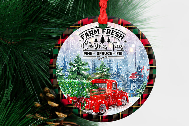 Truck Farm Fresh Christmas Trees Ornament PNG Sublimation Template, Red Truck Christmas Ornament Sublimation Design Digital Download Sublimation BOO-design 