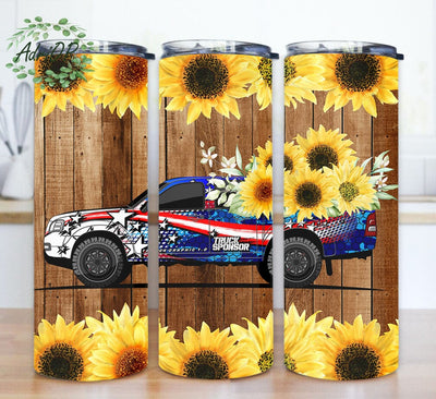 Truck Sunflower Design Tumbler, American Truck 20oz Skinny Png, Sunflower Wood Tumbler Wrap, Floral Tumbler Png, Digital Downloal Sublimation AdriOP 