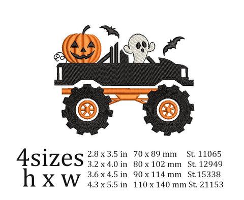 Truck with a pumpkin and a little ghost embroidery design, Autumn truck embroidery, 4 sizes, instant download. Embroidery/Applique DESIGNS ArtEMByNatalia 