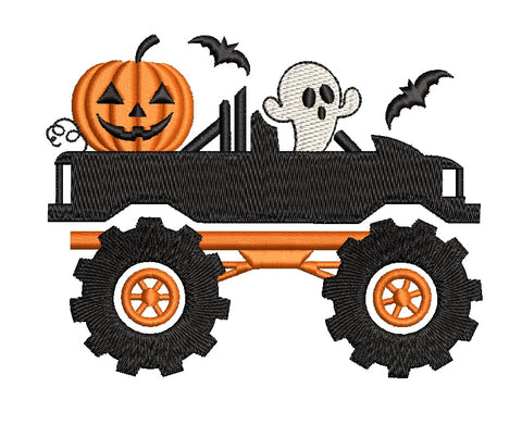 Truck with a pumpkin and a little ghost embroidery design, Autumn truck embroidery, 4 sizes, instant download. Embroidery/Applique DESIGNS ArtEMByNatalia 